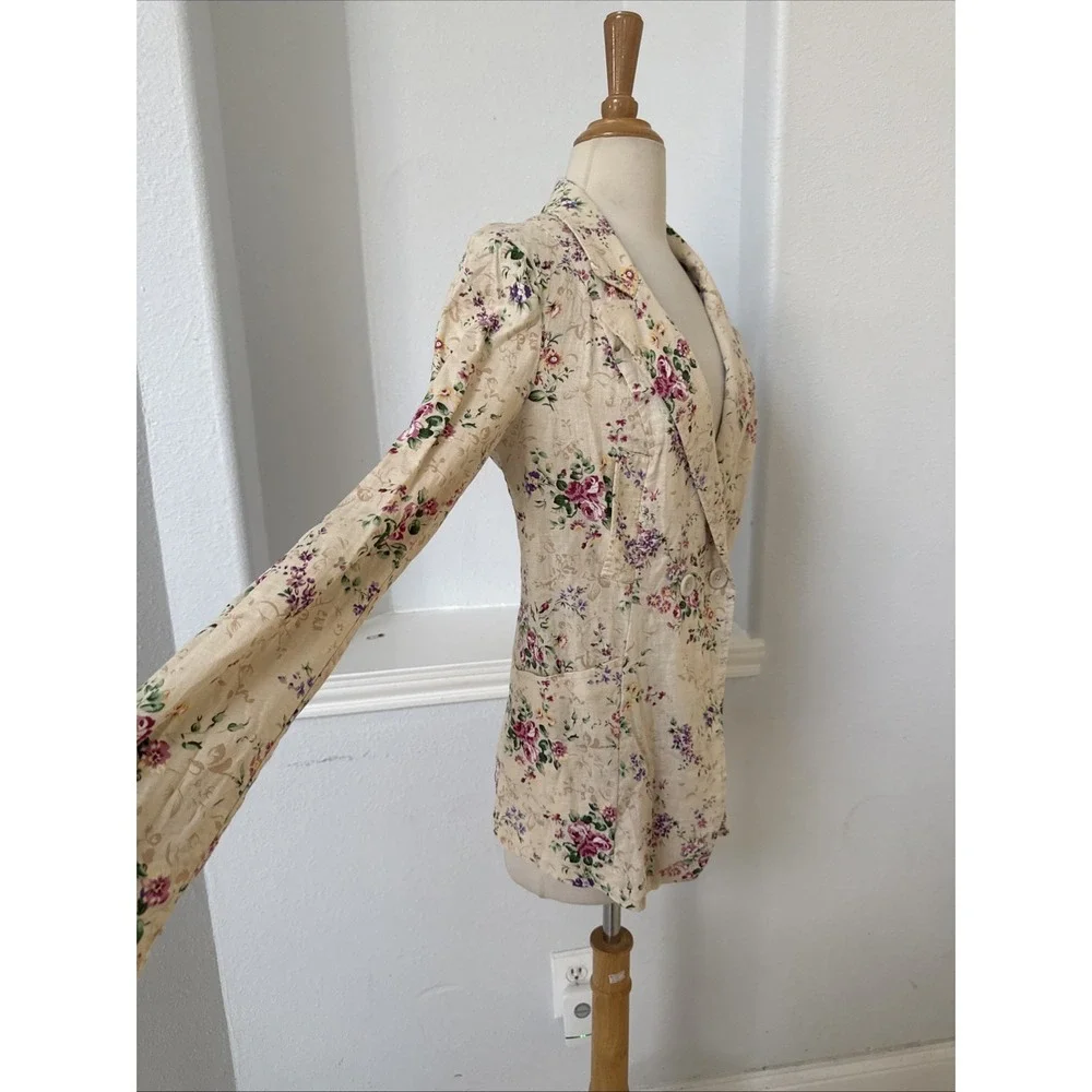 Free People Jacket XS Linen Blend Double Breast Boho Cottagecore Prairie